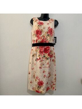 NWT DOLCE & GABBANA Dress Pink Cream Floral Jacquard Black Sleeveless Dress 42 6